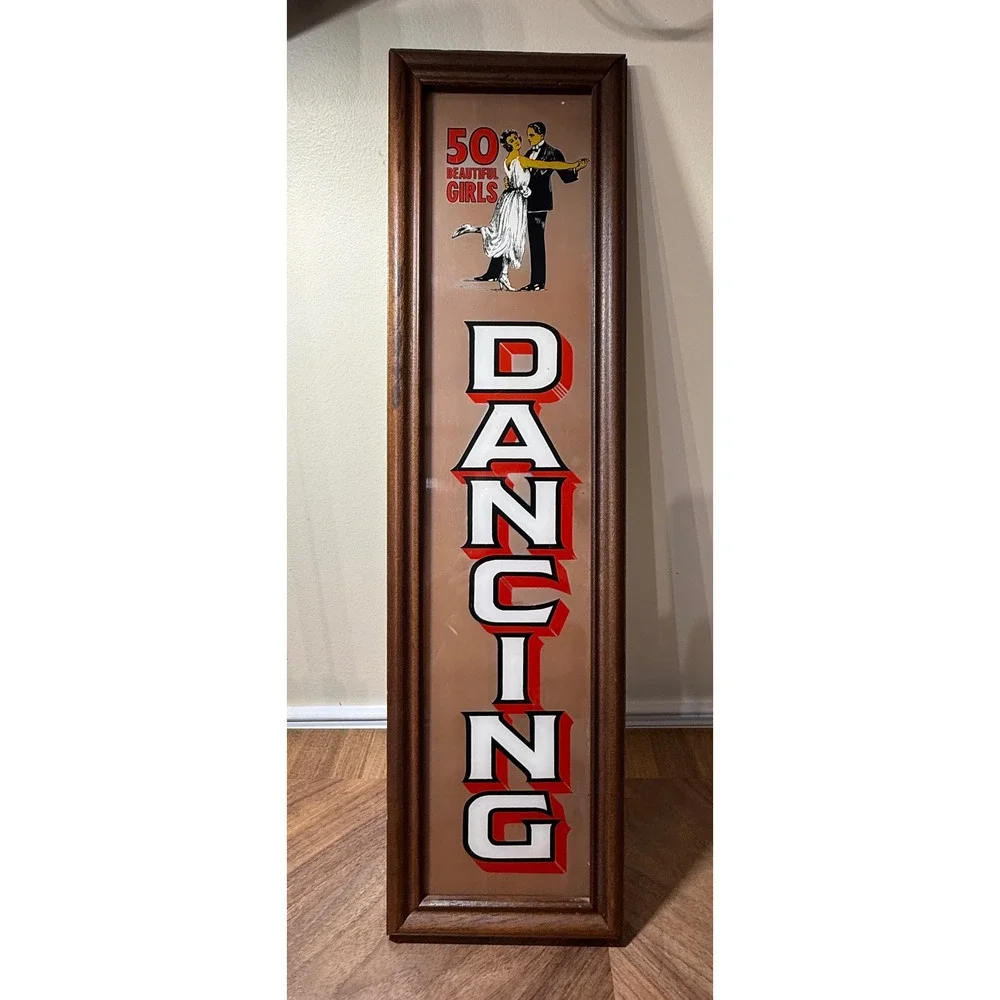 Vintage Dancing 50 Beautiful Girls Mirror Sign Framed Carnival Wall Art 25.5x7.5